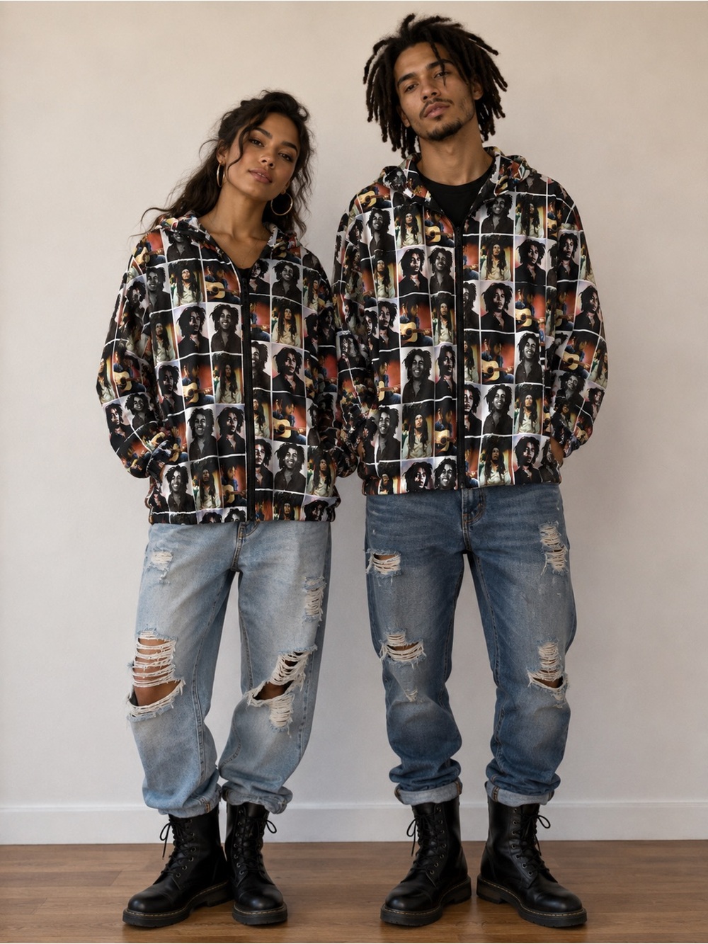 Bob Marley full-zip windbreaker hoodie jacket
